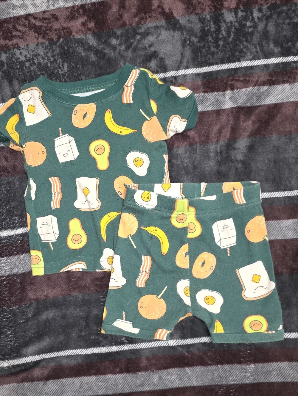 Old Navy Dark Green Breakfast Print Pajama Set